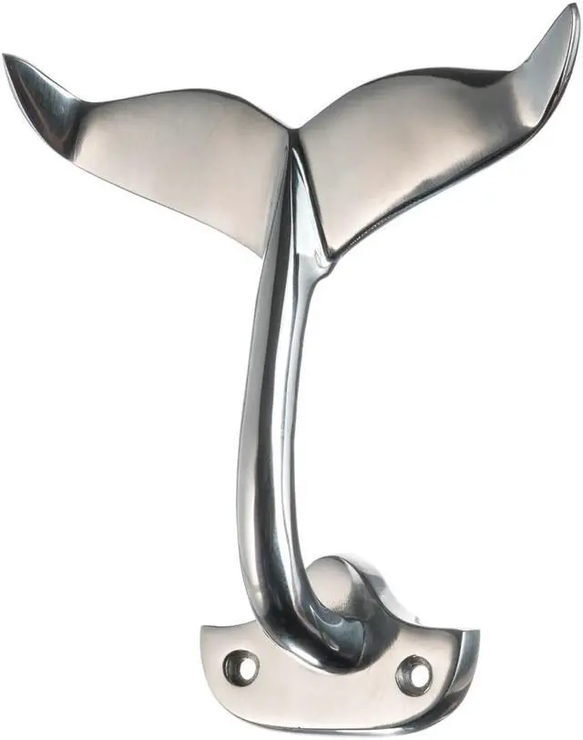 Alt view image 2 of 2 - Nautical Crush Trading Whale Tail Wall Hook | Heavy Cast Aluminum Curved Whale Tail Wall Hook | Perfect for Beach Décor (Four Hooks)
