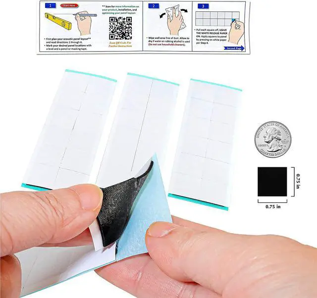 Alt view image 2 of 7 - New Path Designs Double-Sided Acoustic Foam Panel Mounting Squares, 192-Pack, Studio-Grade Adhesive Tape, Heavy Duty Bond To Acoustic Panels/Soundproof Foam, No Wall Residue (For 48 Standard Panels)