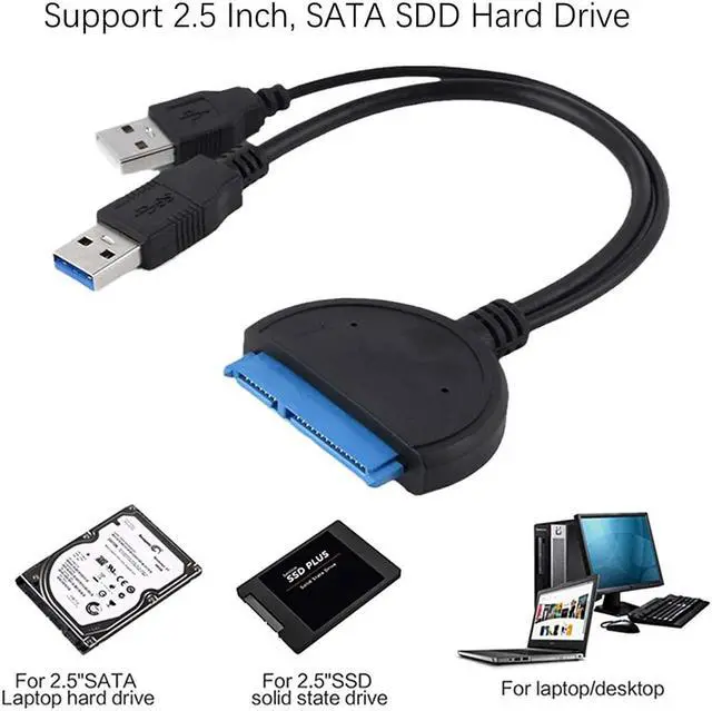 Alt view image 3 of 6 - USB to SATA Adapter, SATA to USB Cable for 2.5 Inch External Hard Disk Driver USB 3.0 SATA Adapter for SSD and HDD, Support UASP for PC Laptop (Double USB Blue)