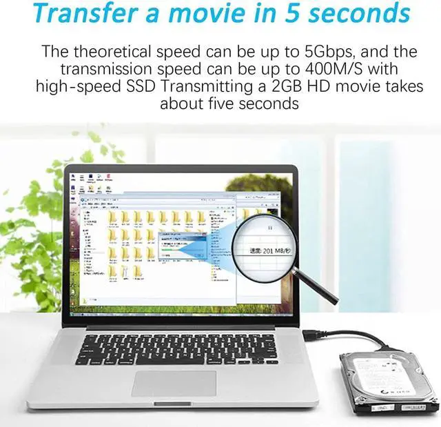 Alt view image 5 of 6 - USB to SATA Adapter, SATA to USB Cable for 2.5 Inch External Hard Disk Driver USB 3.0 SATA Adapter for SSD and HDD, Support UASP for PC Laptop (Double USB Blue)