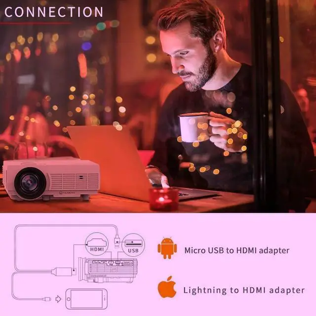 Alt view image 2 of 6 - Mini Projector Full HD 1080p with 170 Display