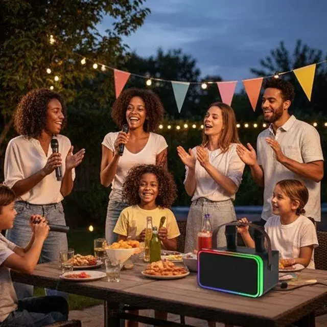 Alt view image 3 of 5 - Portable Karaoke Speaker System Wireless Microphones Bluetooth Rechargeable.