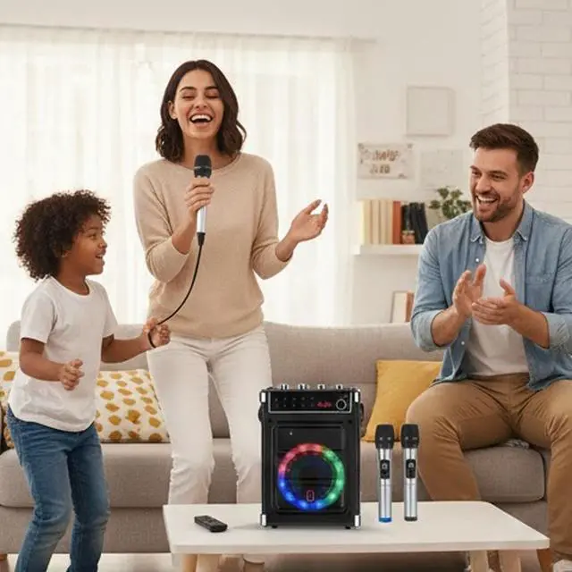 Alt view image 2 of 5 - Portable Bluetooth Karaoke Speaker System with Dual Wireless Microphones