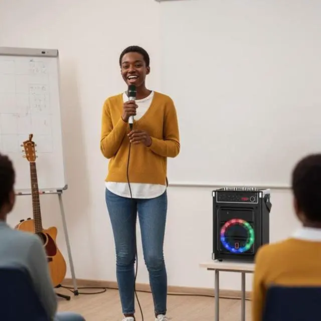 Alt view image 5 of 5 - Portable Bluetooth Karaoke Speaker System with Dual Wireless Microphones