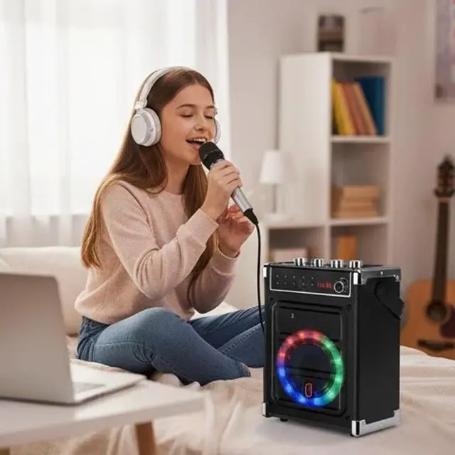 Alt view image 4 of 5 - Portable Bluetooth Karaoke Speaker System with Dual Wireless Microphones