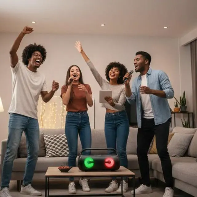 Alt view image 3 of 4 - Portable Bluetooth Speaker System Dual Subwoofers LED Lights Rechargeable Karaoke.