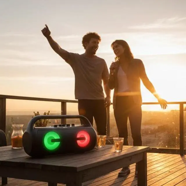 Alt view image 4 of 4 - Portable Bluetooth Speaker System Dual Subwoofers LED Lights Rechargeable Karaoke.