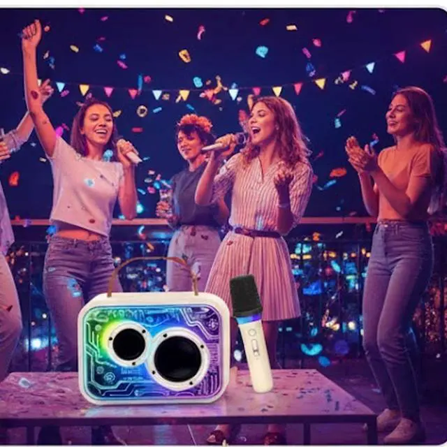 Alt view image 7 of 7 - Portable Bluetooth Party Speaker with Wireless Microphones RGB Lights.