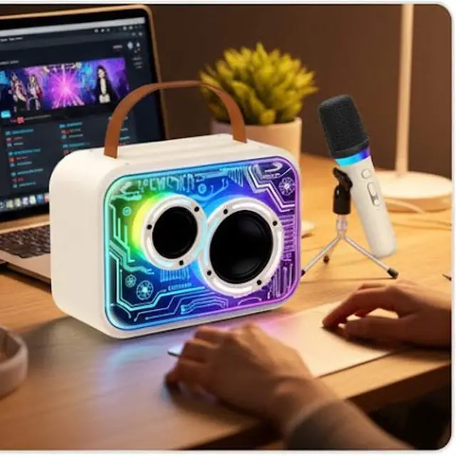 Alt view image 6 of 7 - Portable Bluetooth Party Speaker with Wireless Microphones RGB Lights.