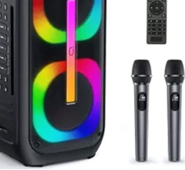 Alt view image 3 of 7 - Portable Bluetooth Speaker Large 120W RGB Lights Wireless Microphones.