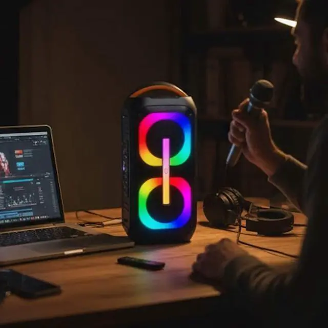 Alt view image 6 of 7 - Portable Bluetooth Speaker Large 120W RGB Lights Wireless Microphones.