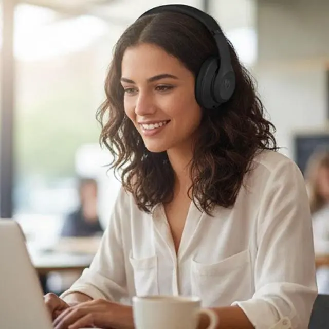 Alt view image 3 of 7 - Wireless Over Ear Headphones with Noise Cancelling Matte Black