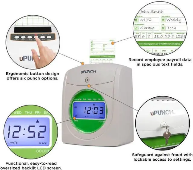Alt view image 5 of 7 - uPunch® Starter Time Clock Bundle with 100-Cards, 1 Time Card Rack Hn3540 bundle