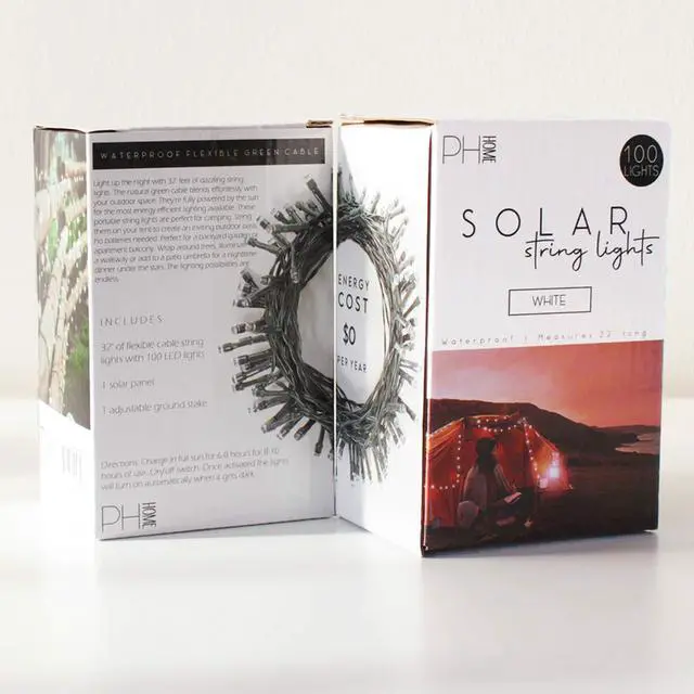 Alt view image 3 of 6 - PH Home 100 LED Solar String Lights 32ft Outdoor Green Cable