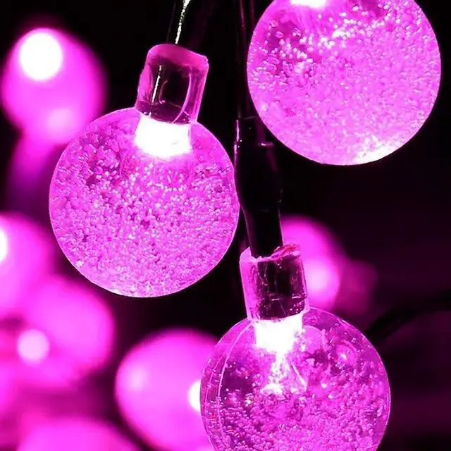 Main image of 30 LED Solar Power Bubble String Lights Waterproof Outdoor Decor Neon Pink
