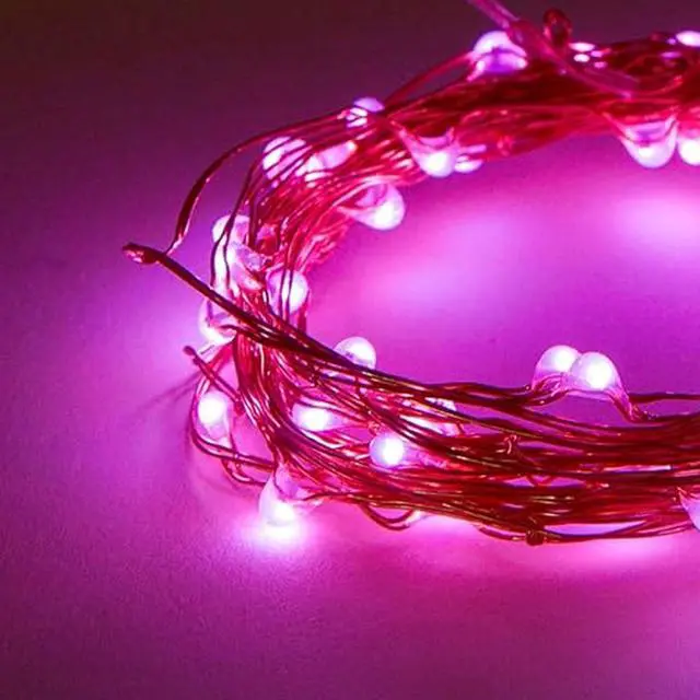 Alt view image 5 of 5 - 30 LED Silver Copper Fairy String Lights Battery Operated Decorative Wire Lights for Home and Event Décor Pink