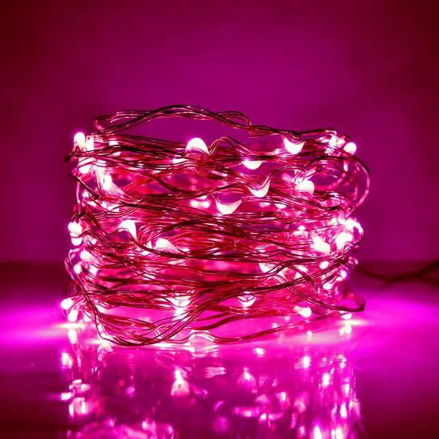 Alt view image 3 of 5 - 30 LED Silver Copper Fairy String Lights Battery Operated Decorative Wire Lights for Home and Event Décor Pink