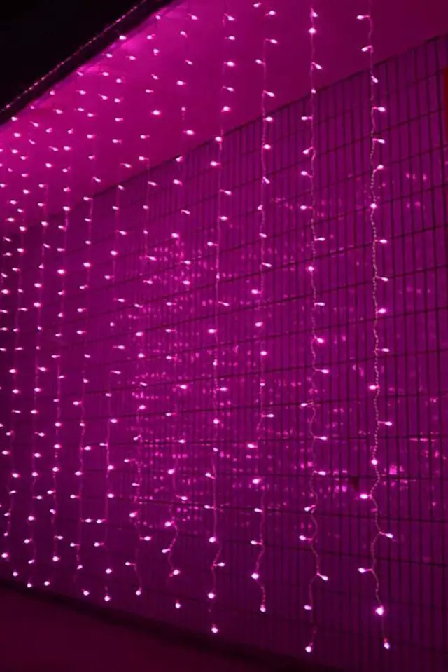 Alt view image 2 of 7 - 300 LED 12 Strand Twinkling Curtain Light Plug In Warm White Decorative String Lights for Home and Party Styling PInk