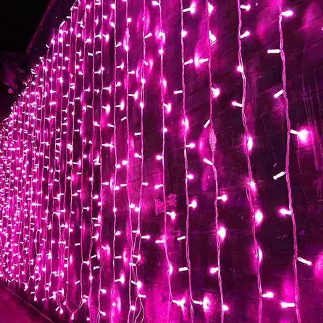 Main image of 300 LED 12 Strand Twinkling Curtain Light Plug In Warm White Decorative String Lights for Home and Party Styling PInk