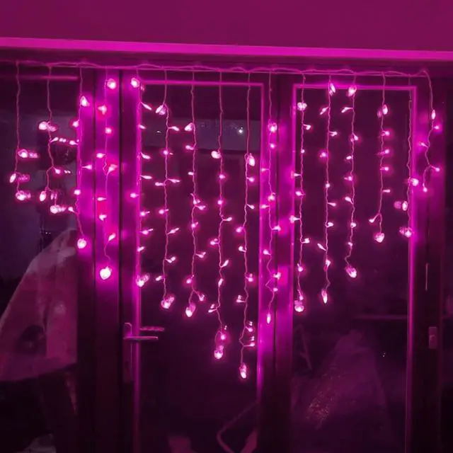 Alt view image 4 of 7 - 300 LED 12 Strand Twinkling Curtain Light Plug In Warm White Decorative String Lights for Home and Party Styling PInk