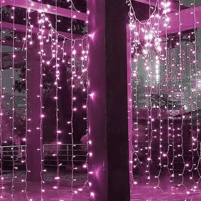 Alt view image 7 of 7 - 300 LED 12 Strand Twinkling Curtain Light Plug In Warm White Decorative String Lights for Home and Party Styling PInk