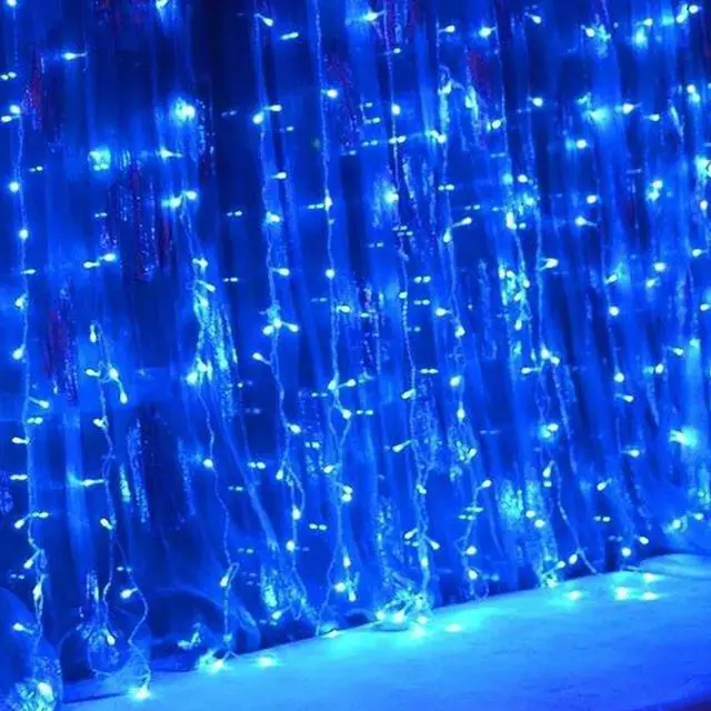 Alt view image 2 of 6 - 300 LED 12 Strand Twinkling Curtain Light Plug In Warm White Decorative String Lights for Home and Party Styling Blue