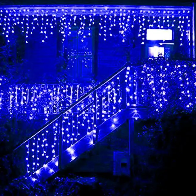 Alt view image 4 of 6 - 300 LED 12 Strand Twinkling Curtain Light Plug In Warm White Decorative String Lights for Home and Party Styling Blue