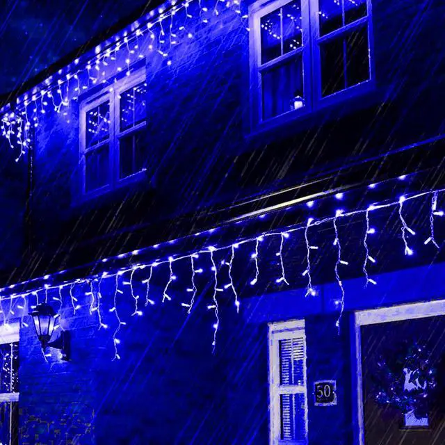 Alt view image 5 of 6 - 300 LED 12 Strand Twinkling Curtain Light Plug In Warm White Decorative String Lights for Home and Party Styling Blue