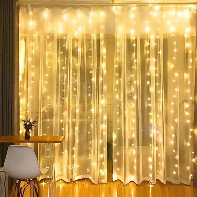 Alt view image 3 of 5 - 300 LED USB Rainbow Fairy Curtain Light with Remote Control Decorative String Lights Warm White