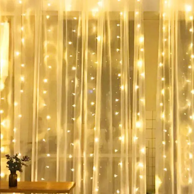 Alt view image 5 of 5 - 300 LED USB Rainbow Fairy Curtain Light with Remote Control Decorative String Lights Warm White