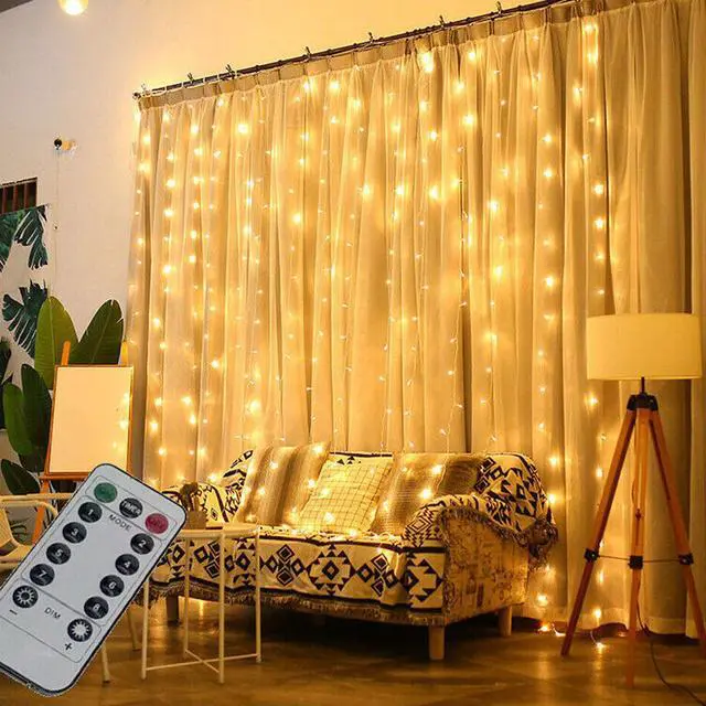 Alt view image 4 of 5 - 300 LED USB Rainbow Fairy Curtain Light with Remote Control Decorative String Lights Warm White