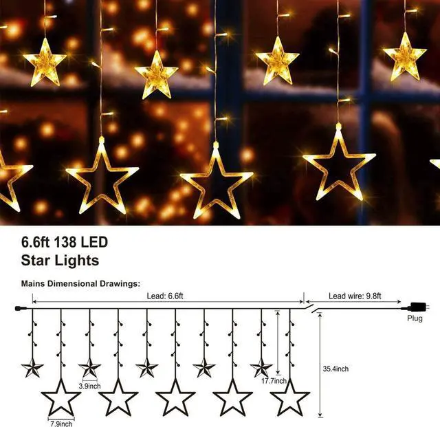 Alt view image 4 of 6 - 138 LED Star Curtain Light Warm White Decorative String Lights for Home and Celebration Styling