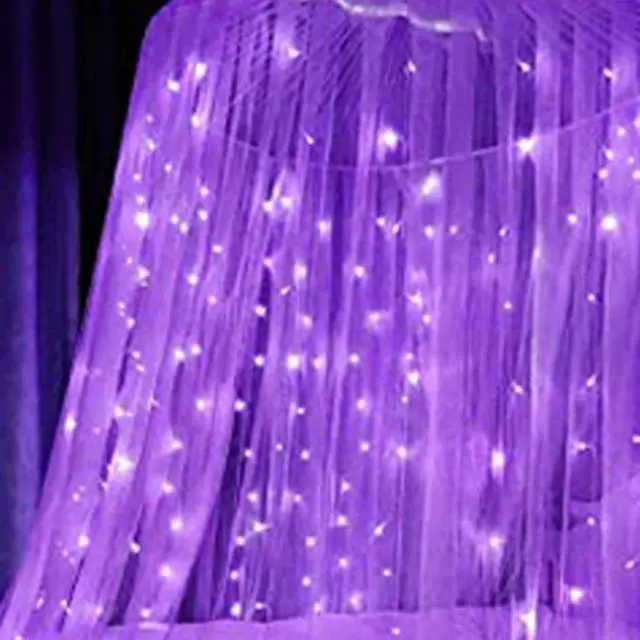 Alt view image 4 of 6 - 300 LED Curtain String Lights Purple with Remote Decorative String Lights for Home and Party Styling