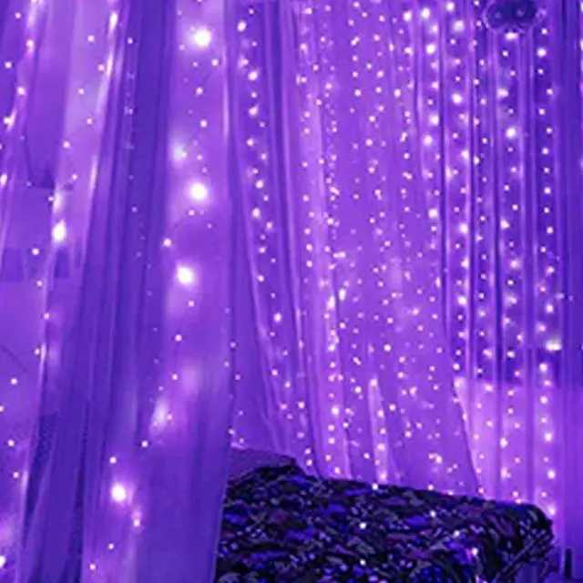 Alt view image 3 of 6 - 300 LED Curtain String Lights Purple with Remote Decorative String Lights for Home and Party Styling