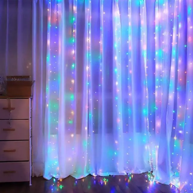 Alt view image 6 of 6 - 300 LED Multicolor Curtain String Light with Remote Control