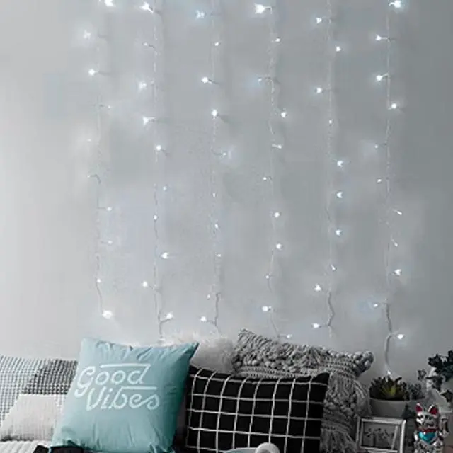 Alt view image 5 of 6 - 300 LED Curtain String Light with Remote White 9x9ft