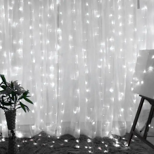 Alt view image 4 of 6 - 300 LED Curtain String Light with Remote White 9x9ft