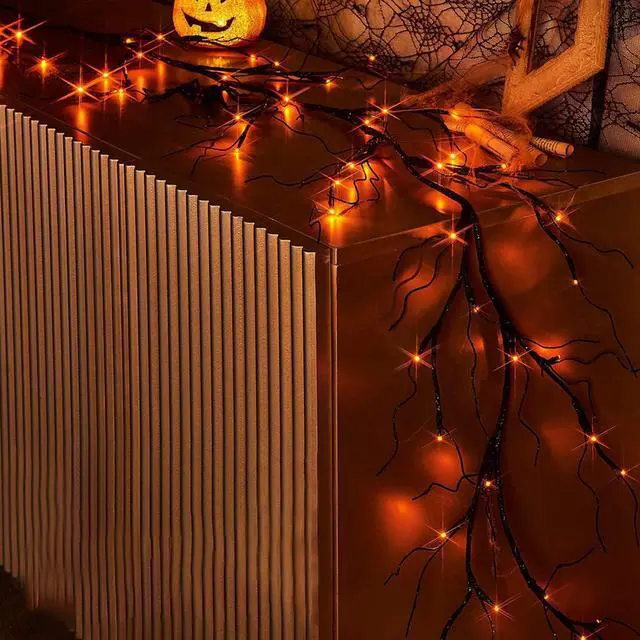 Alt view image 6 of 6 - GlowBright 48 LED Black Branch Garland Lights 6FT Purple & Orange