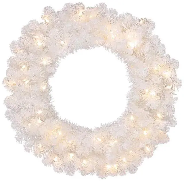 Main image of Prelit Salem Pine Wreath in White