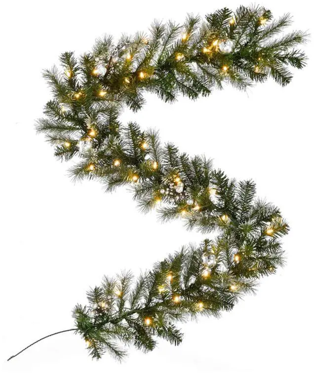 Main image of 6' Prelit Snow Dusted Nulato Pine Garland - Silver Ornaments & Berries