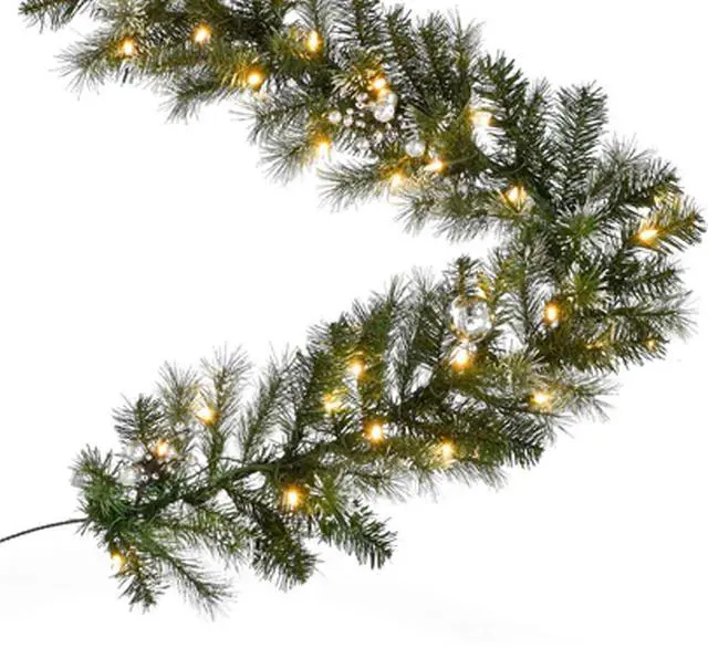 Alt view image 3 of 5 - 6' Prelit Snow Dusted Nulato Pine Garland - Silver Ornaments & Berries