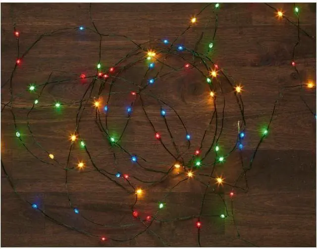 Alt view image 2 of 5 - 20 LED Multicolor Microdot Lights, 7FT (2M) Length, W/3AA Indoor Battery Box, Green Wire Multicolor