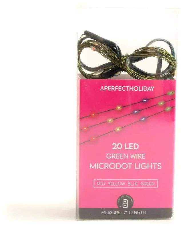 Alt view image 5 of 5 - 20 LED Multicolor Microdot Lights, 7FT (2M) Length, W/3AA Indoor Battery Box, Green Wire Multicolor