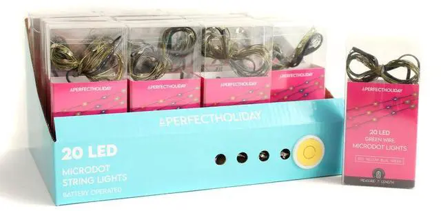 Alt view image 4 of 5 - 20 LED Multicolor Microdot Lights, 7FT (2M) Length, W/3AA Indoor Battery Box, Green Wire Multicolor