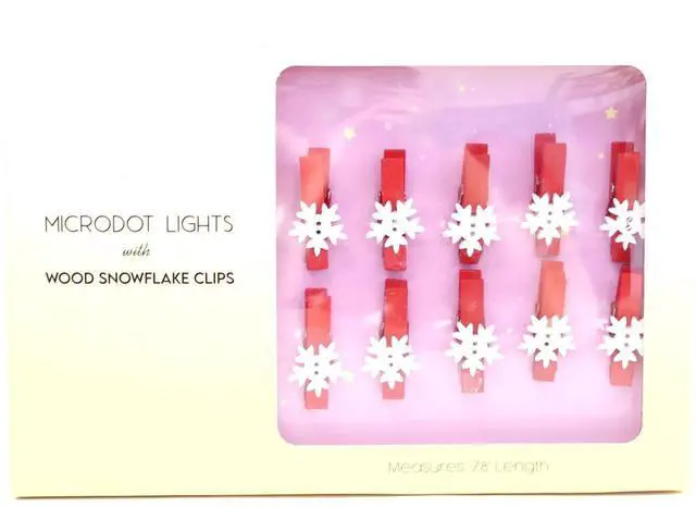 Alt view image 3 of 5 - 20L Microdot Lights with 10L Wood Snowflake Clips, W/2AA Indoor Battery Box
