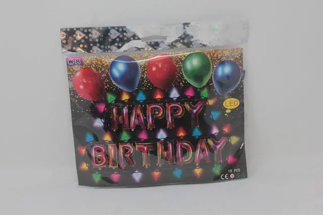 Alt view image 3 of 5 - Happy Birthday Balloons Set w/ LED Battery Fairy Lights