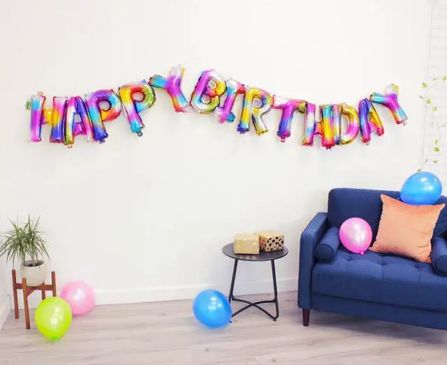 Alt view image 5 of 5 - Happy Birthday Balloons Set w/ LED Battery Fairy Lights