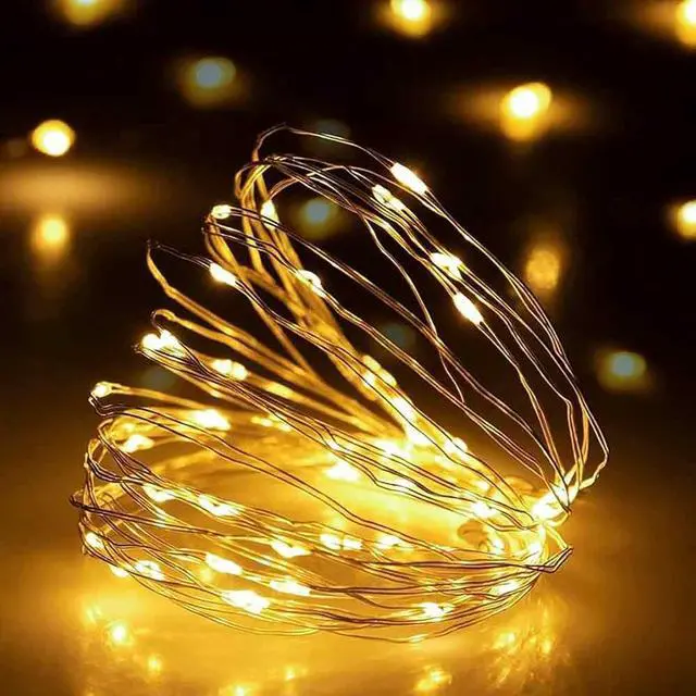 Alt view image 4 of 5 - 30 LED Silver Copper Fairy String Lights - Battery Operated Copper/Warm White
