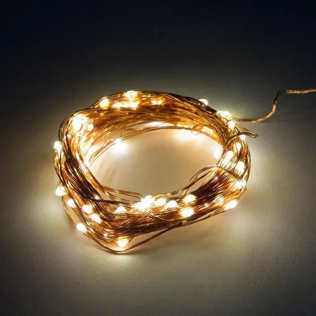 Alt view image 3 of 5 - 30 LED Silver Copper Fairy String Lights - Battery Operated Copper/Warm White