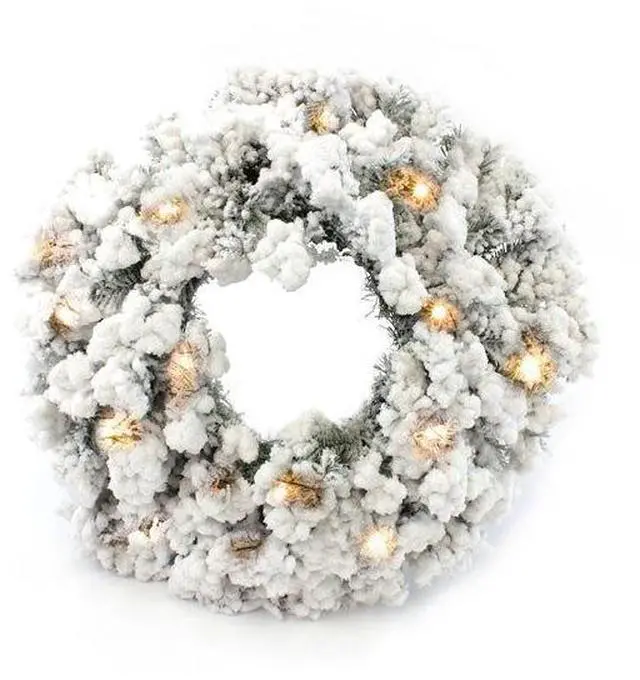Main image of Prelit Heavy Flocked Pine Wreath 24 Inch Battery Operated